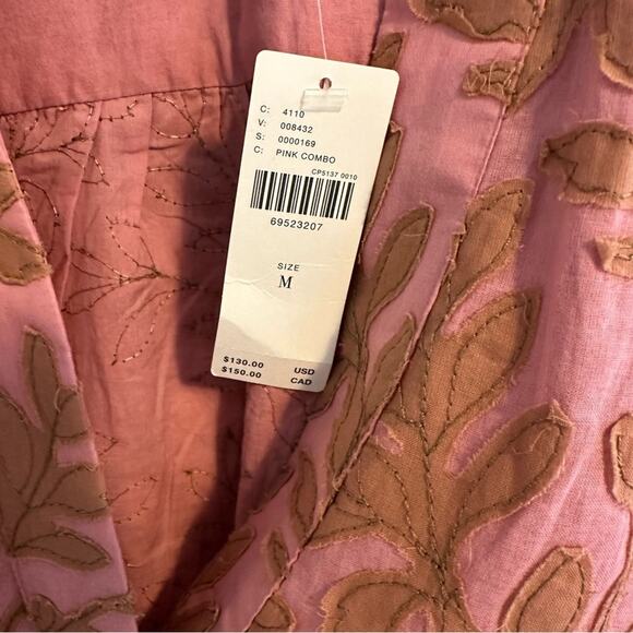 NWT Anthropologie Pink Orange Leaf Cotton Textured Blouse Top Medium - Picture 14 of 14
